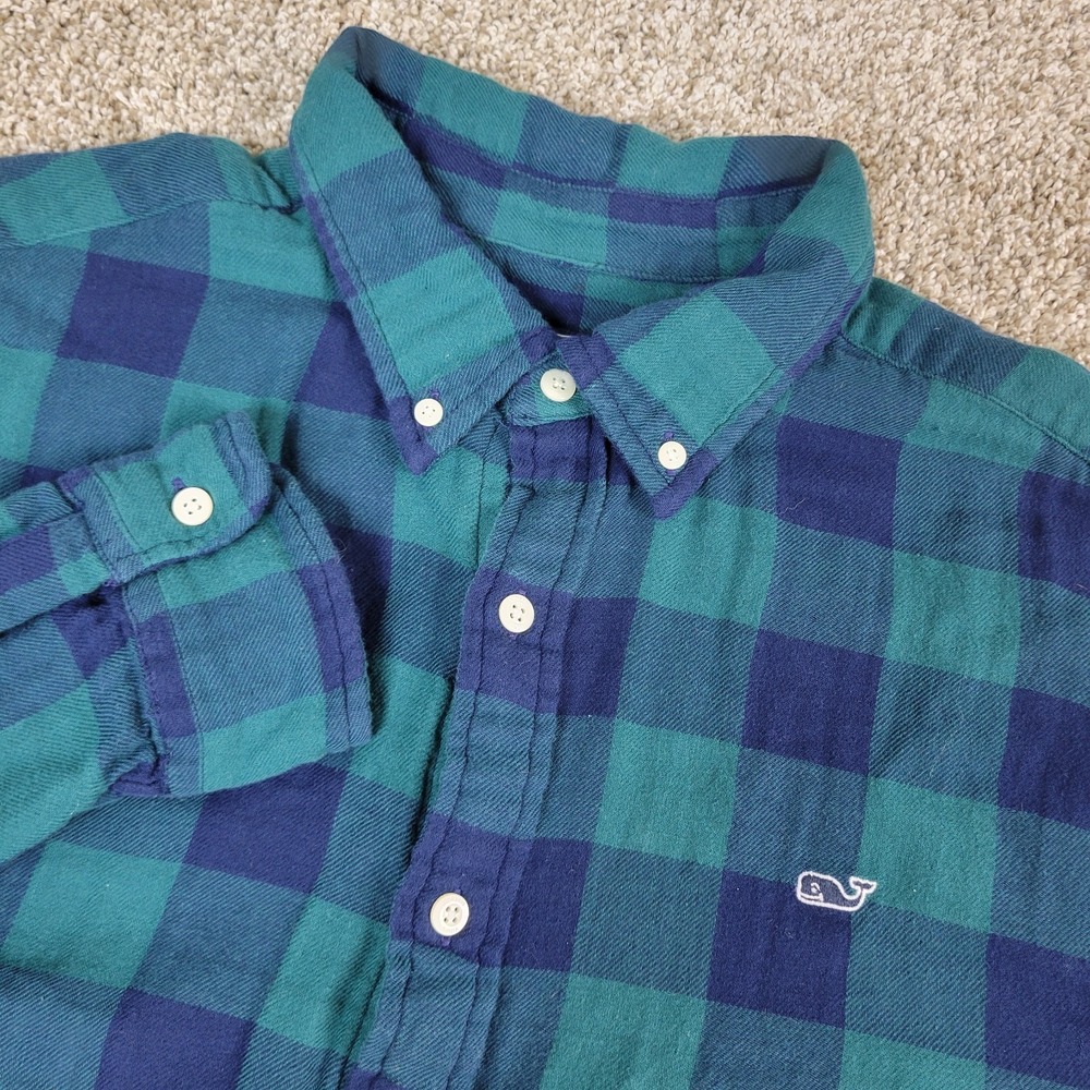 Vineyard Vines Classic Whale Mens Large Green Buffalo Plaid Button Down Flannel